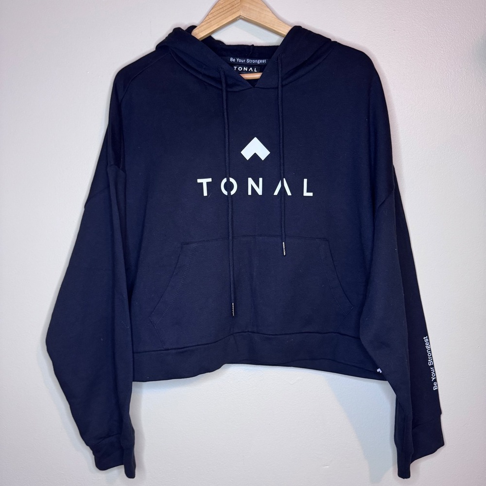 Tonal Cropped Hoodie XXL Black Logo Pullover‎ Gym Athleisure